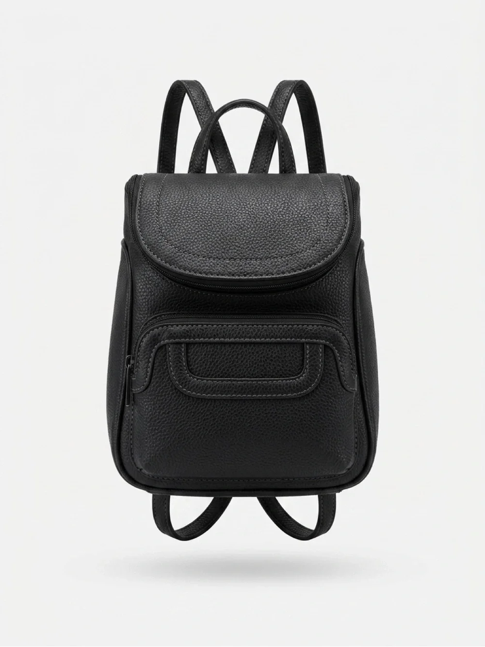 MultiSac Black Faux Leather Mini Backpack Multi Pocket Travel Bag